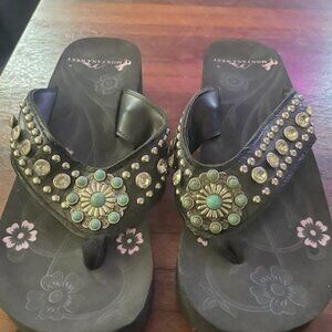 Montana West Rhinestone/Faux Turquoise Flip Flop Sandals